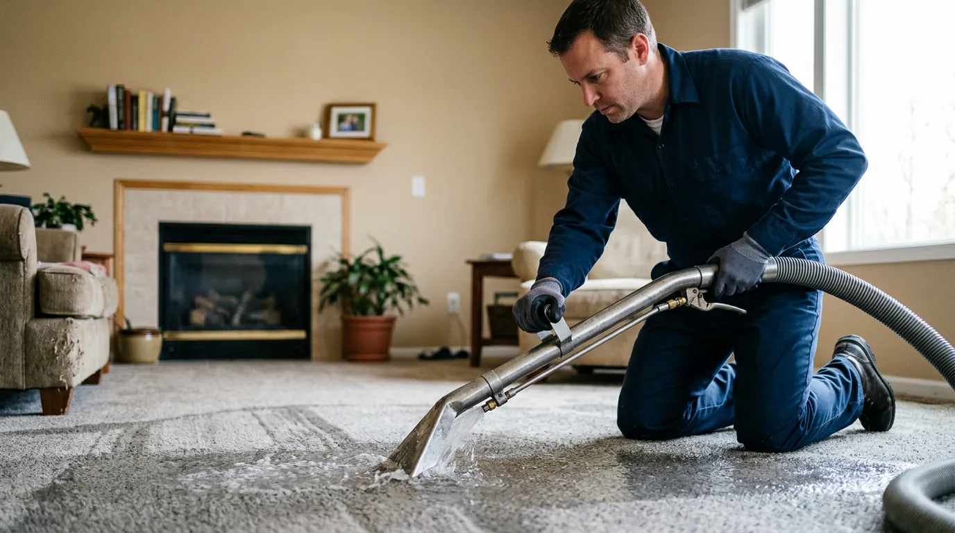 Water damage restoration technician working near Toledo, WA